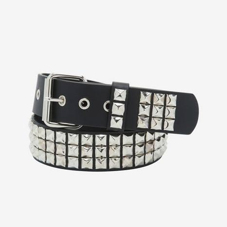 Black Studded Double-Row Belt with Metal Pin Buckle