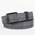 Gray Check Pattern Belt with Black Pin Buckle