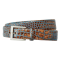 Brown & Turquoise Crocodile-Embossed Belt with Silver-Tone Buckle