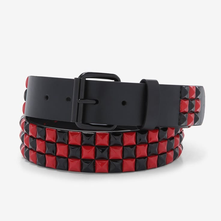 Black & Red Studded Belt with Black Pin Buckle